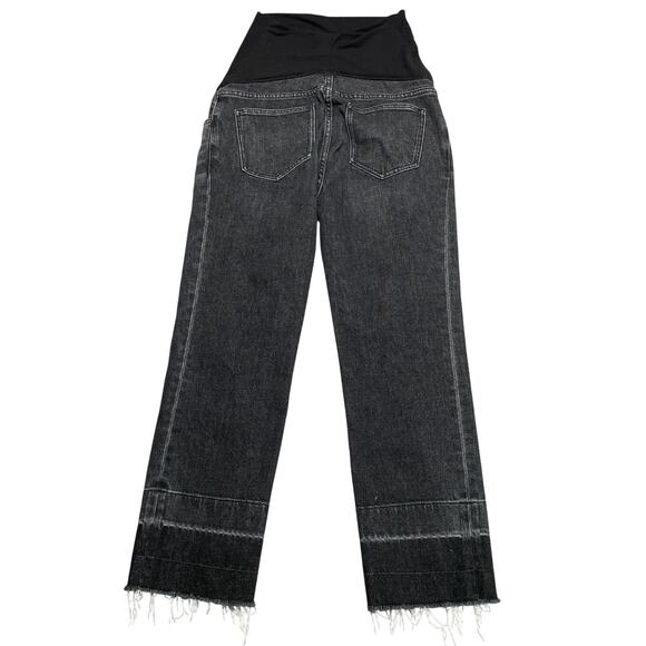 Hatch Over The Bump Jeans 27 Black Maternity Straight Leg Stretchy Raw Hem - Picture 2 of 7